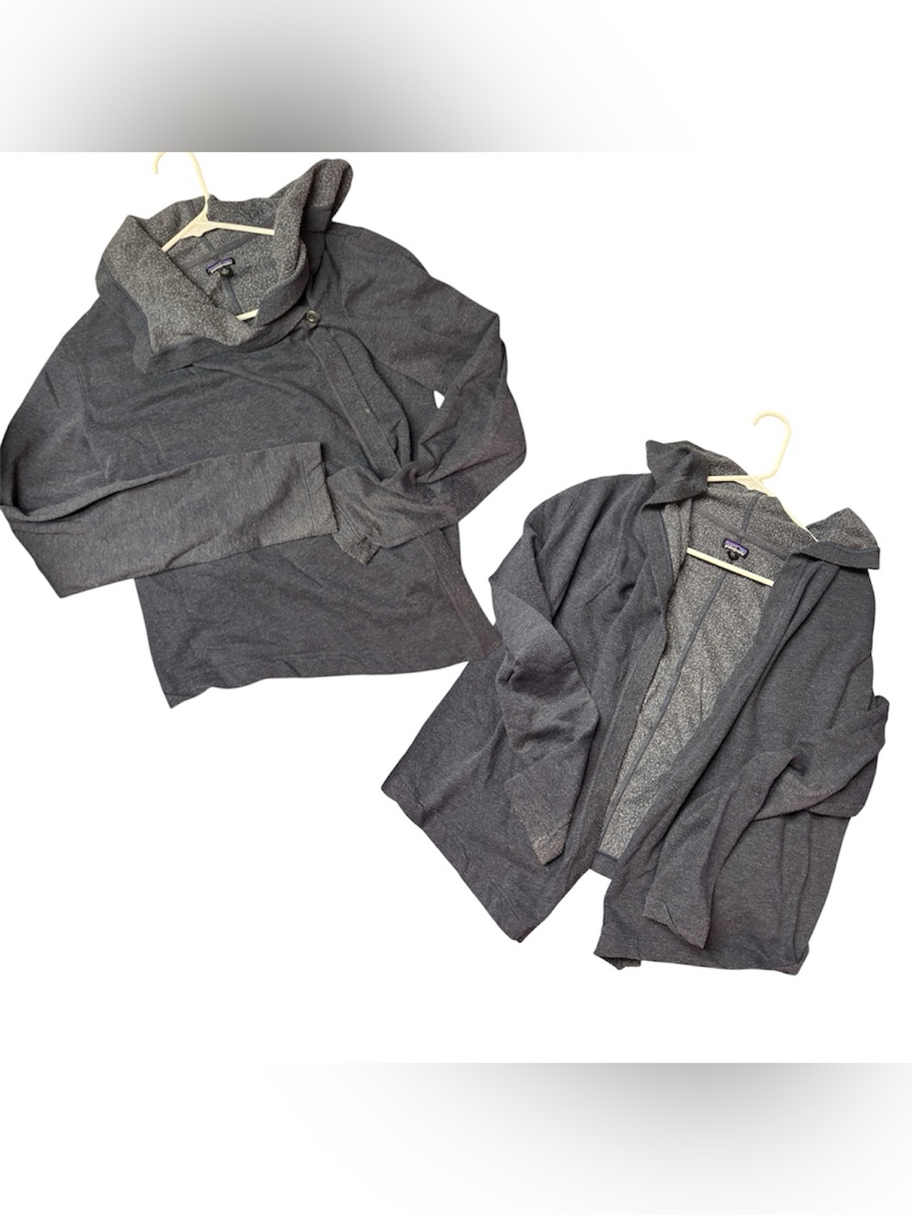 Patagonia Heathered Dark Gray One Button Fleece with Multicolor Logo